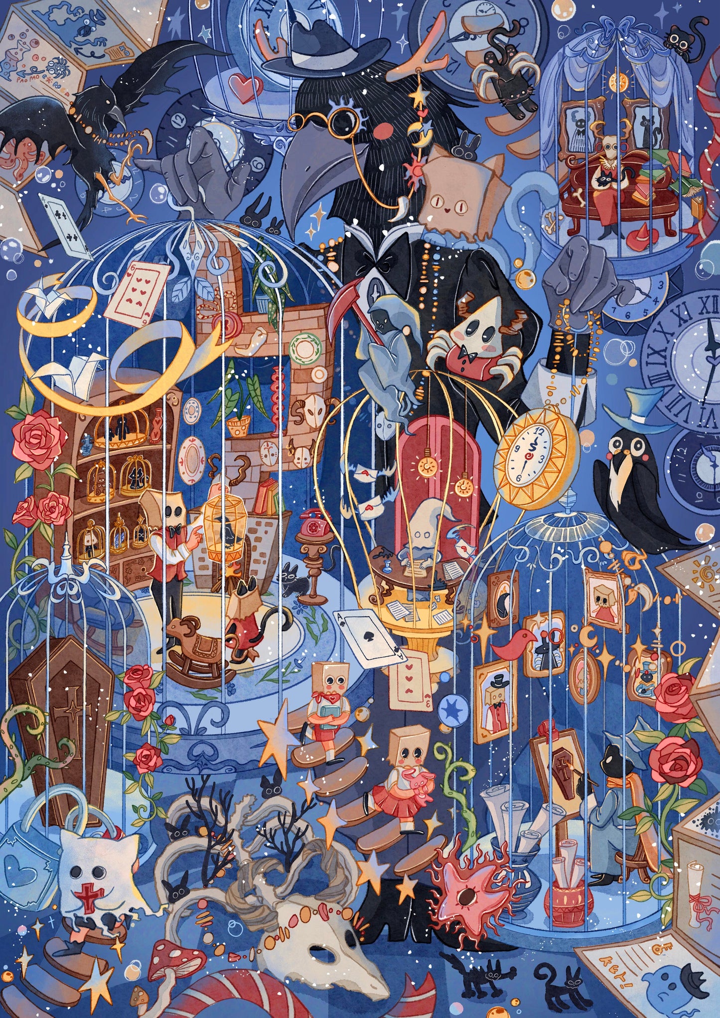 4 Cute Miniature Scenes（XL）：Mr. Crow's Cage、Bromegrass Snack Street、Oddities Market、Cyber Restaurant